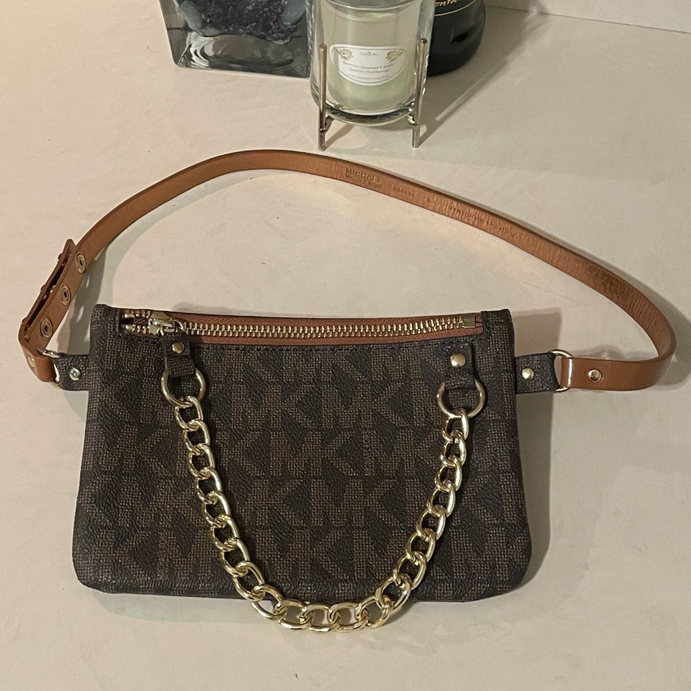 MICHAEL Michael Kors Brown and Gold Crossbody Bag with Monogram Print